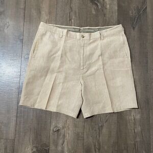 Tommy Bahama Men's Linen Shorts Size 40-42 Waist Beige Flat Front Button Closure